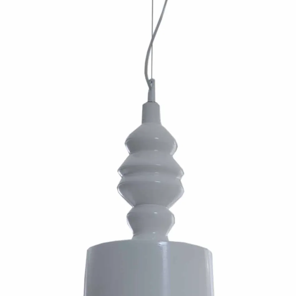 Lampada a Sospensione Paralume in Ceramica Bianco Lucido di Design - Cadabra Viadurini