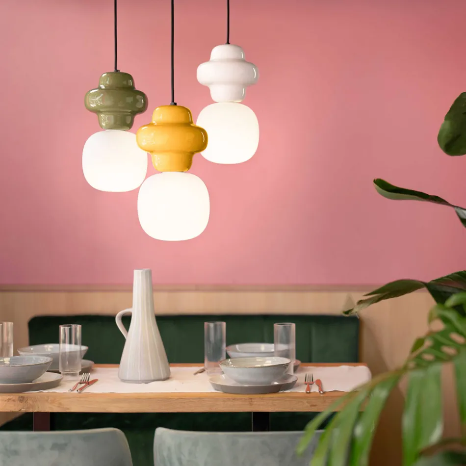 Lampada a Sospensione Realizzata in Ceramica e Vetro Made in Italy - Capocabana Viadurini