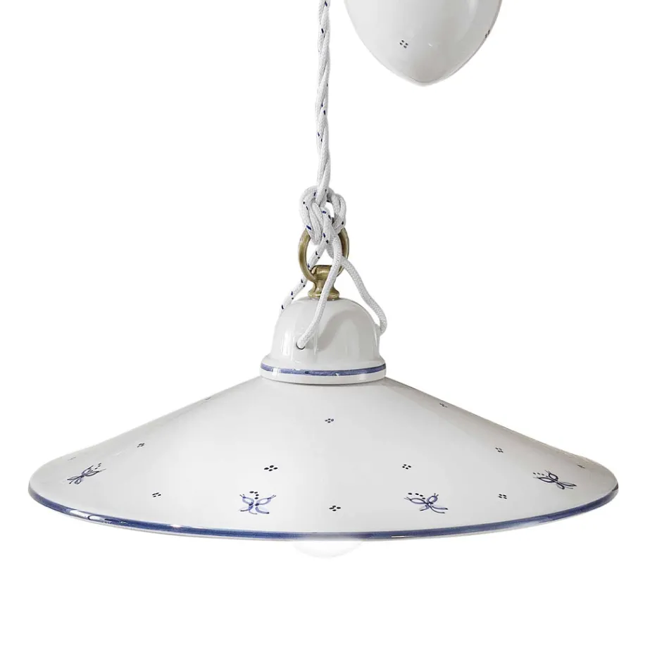 Lampada a Sospensione Saliscendi in Ceramica Decorata 2 Misure - Asti Viadurini