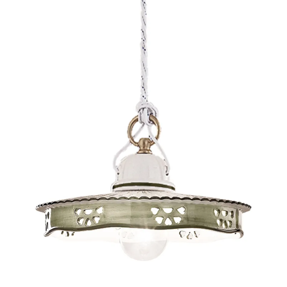 Lampada a Sospensione Vintage Ceramica e Ferro Fatta a Mano - Alessandria Viadurini