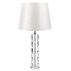 Lampada da Appoggio Base in Cristallo e Paralume Cilindrico in Tessuto - Crocca Viadurini