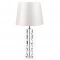 Lampada da Tavolo Base in Cristallo e Paralume Cilindrico in Tessuto - Crocca