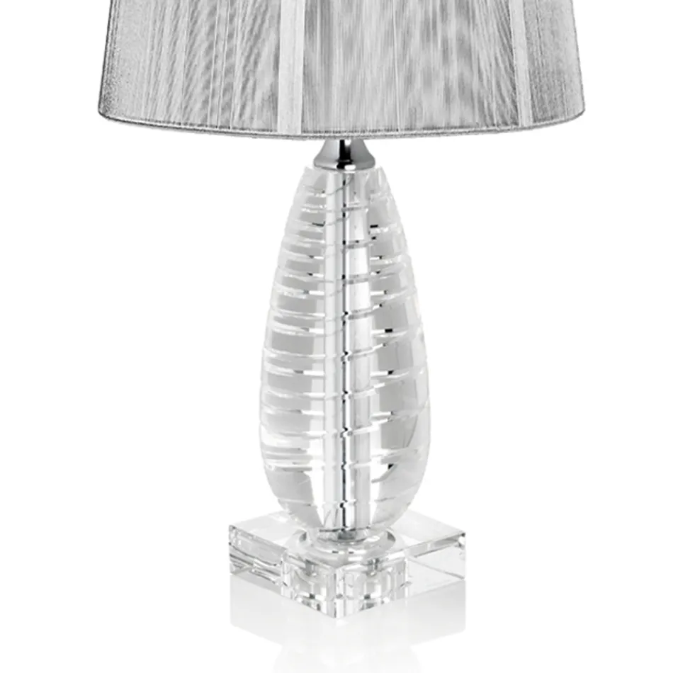 Lampada da Appoggio Classica in Cristallo e Paralume Quadrato di Lusso - Squilla Viadurini