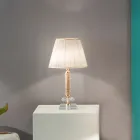 Lampada da Appoggio Classico in Metallo Oro, Cristallo e Paralume - Similo Viadurini