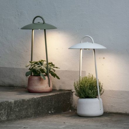 Lampada da Esterno con Fioriera in Argilla, Alluminio e Ottone - Cappello Viadurini