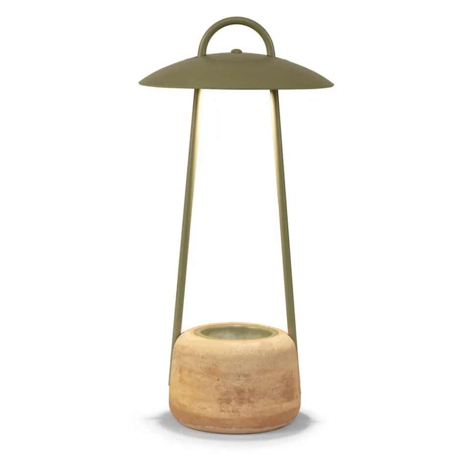 Lampada da Esterno con Fioriera in Argilla, Alluminio e Ottone - Cappello Viadurini
