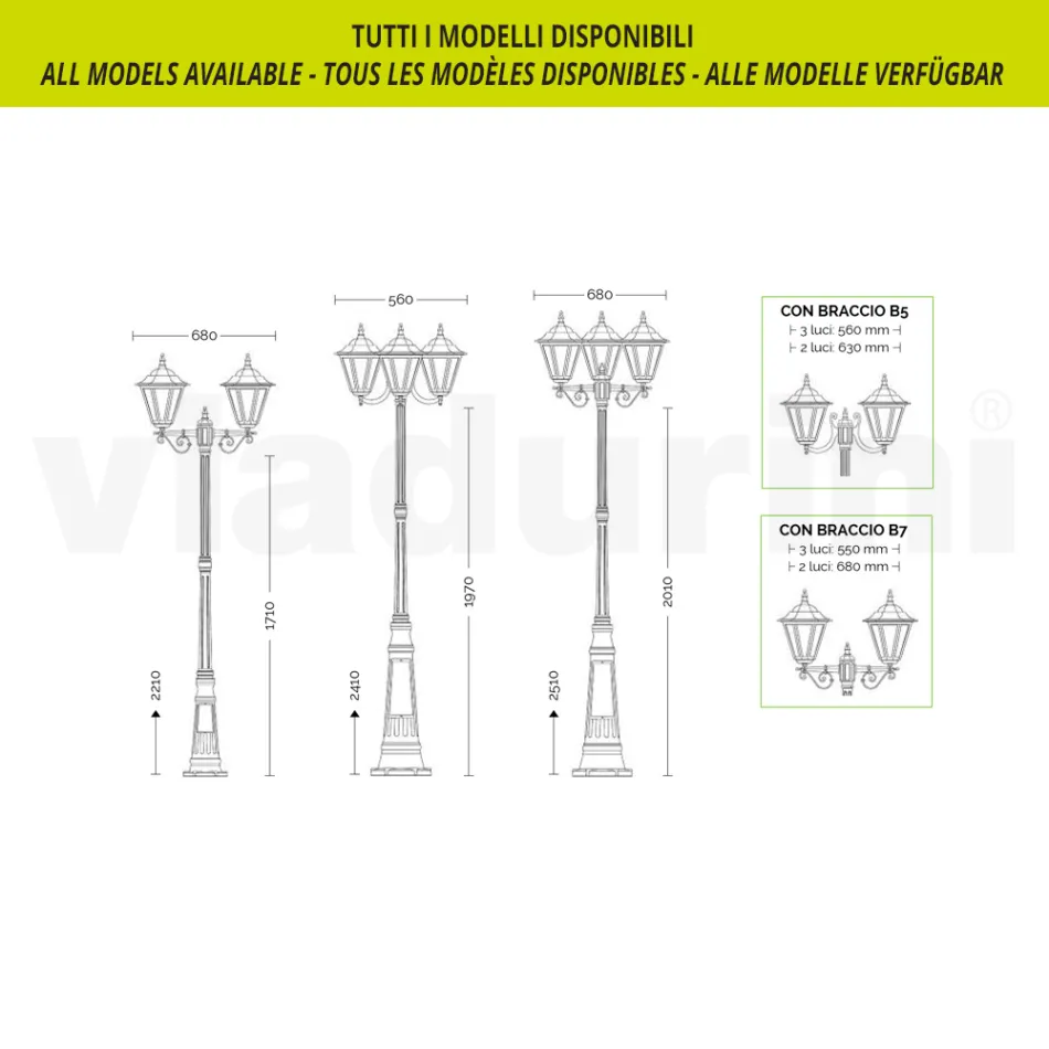 Lampada da Giardino in Vetro Trasparente e 5 Finiture di Alluminio - Pinako Viadurini