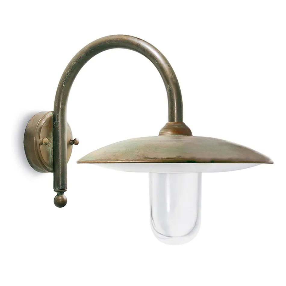 Lampada da Parete per Esterno in Ottone Vintage e Vetro Trasparente - Drago Viadurini