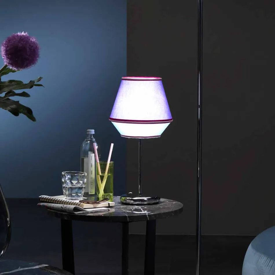 Lampada da Tavolo Blu con Struttura in Metallo Cromato Made in Italy - Soya Viadurini