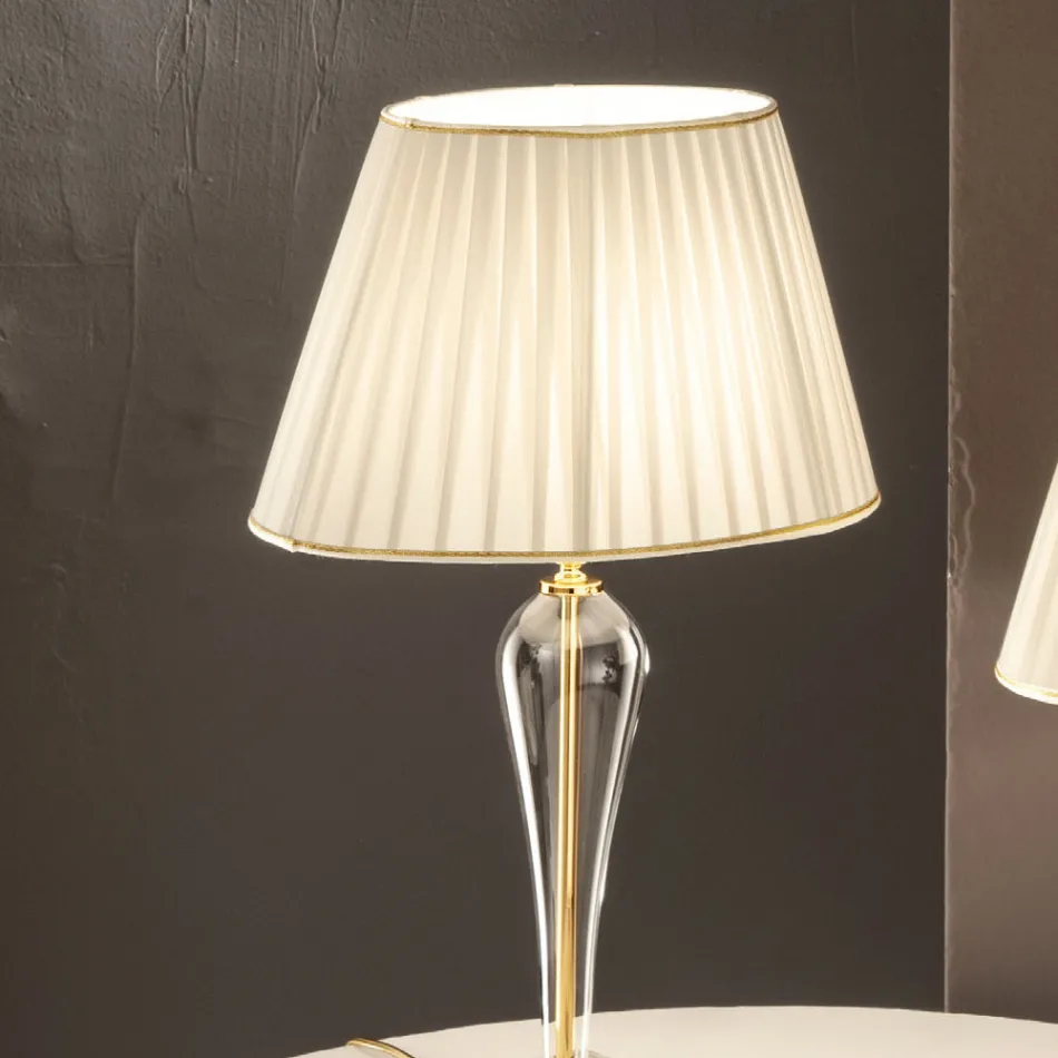 Lampada da Tavolo Classica in Vetro a Mano Italiano e Paralume - Rapallo Viadurini