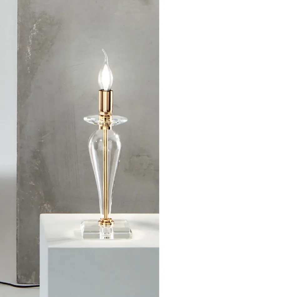 Lampada da Tavolo Classica in Vetro Italiano a Mano e Metallo Oro - Oliver Viadurini