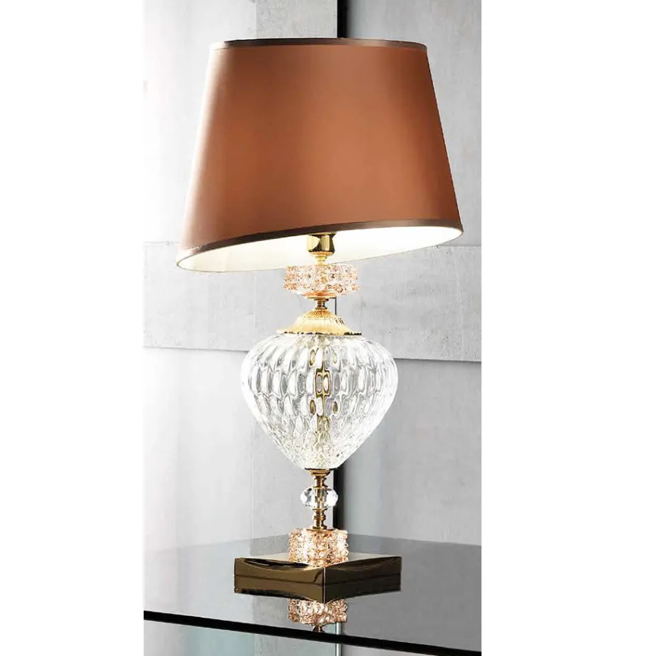 Lampada da Tavolo Classica Vetro Artigianale Italiano e Paralume - Saline Viadurini