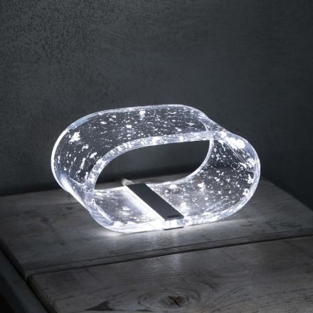 Lampada da Tavolo Cristallo Acrilico e Foglia Oro, Argento o Rame - Gnassi Viadurini