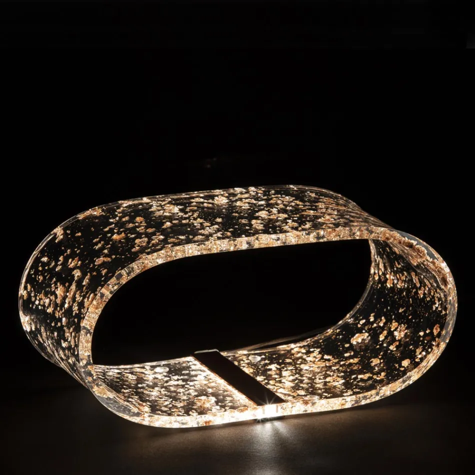 Lampada da Tavolo Cristallo Acrilico e Foglia Oro, Argento o Rame - Gnassi Viadurini
