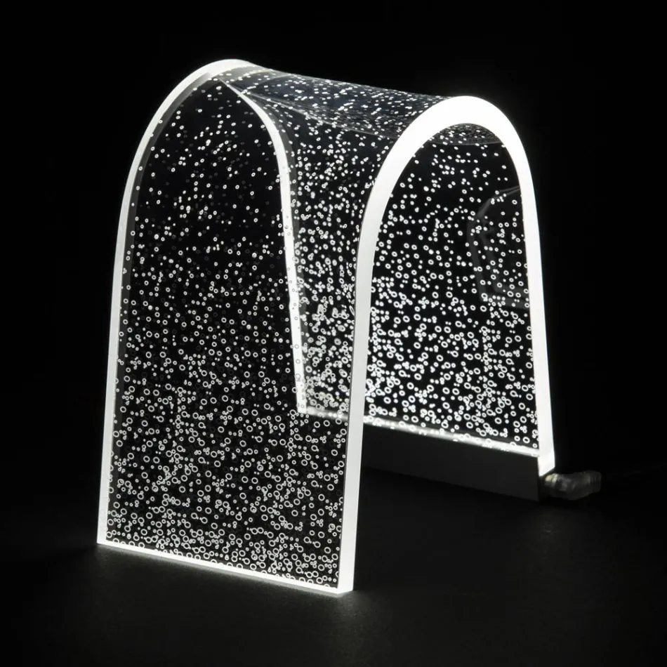 Lampada da Tavolo Cristallo Acrilico Trasparente e Decoro Inciso - Bertella Viadurini