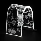 Lampada da Tavolo Cristallo Acrilico Trasparente e Decoro Inciso - Bertella Viadurini