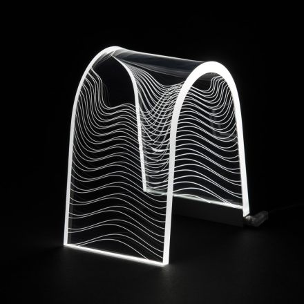 Lampada da Tavolo Cristallo Acrilico Trasparente e Decoro Inciso - Bertella Viadurini
