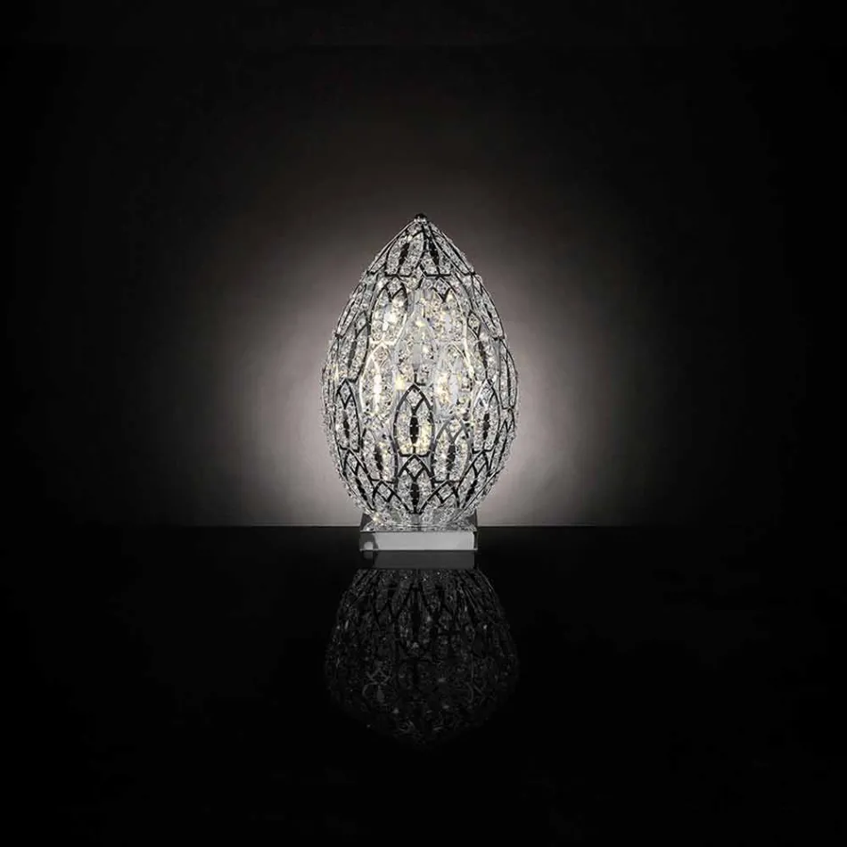 Lampada da tavolo design in cristallo e acciaio forma di uovo Egg Viadurini
