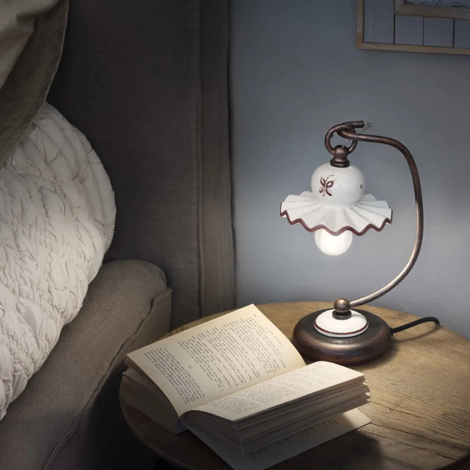 Lampada da Tavolo in Ceramica Artigianale Decorata a Mano Country - Roma Viadurini