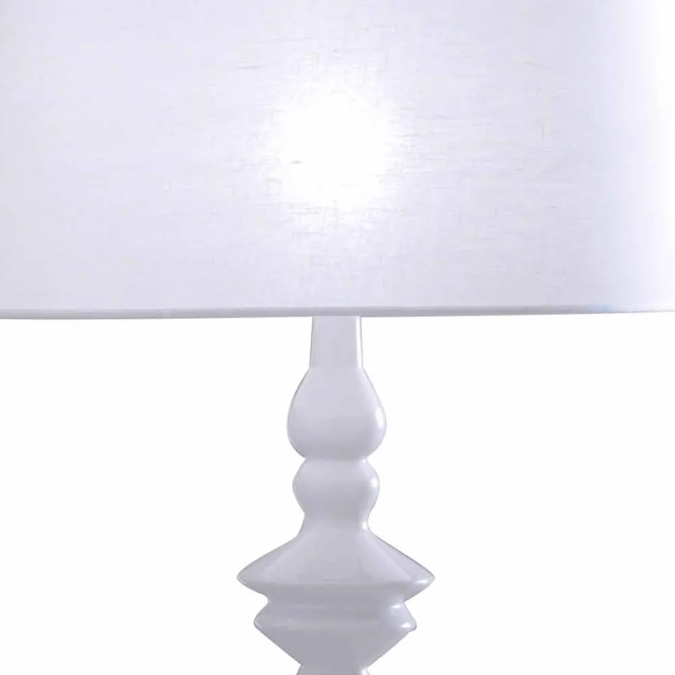 Lampada da Tavolo in Ceramica Bianca e Paralume in Lino 2 Dimensioni - Cadabra Viadurini