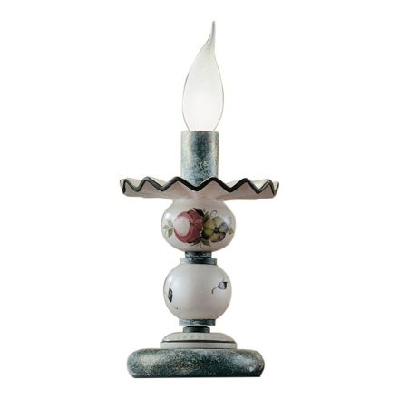 Lampada da Tavolo in Ceramica Decorata a Mano e Ottone Anticato - Sanremo Viadurini
