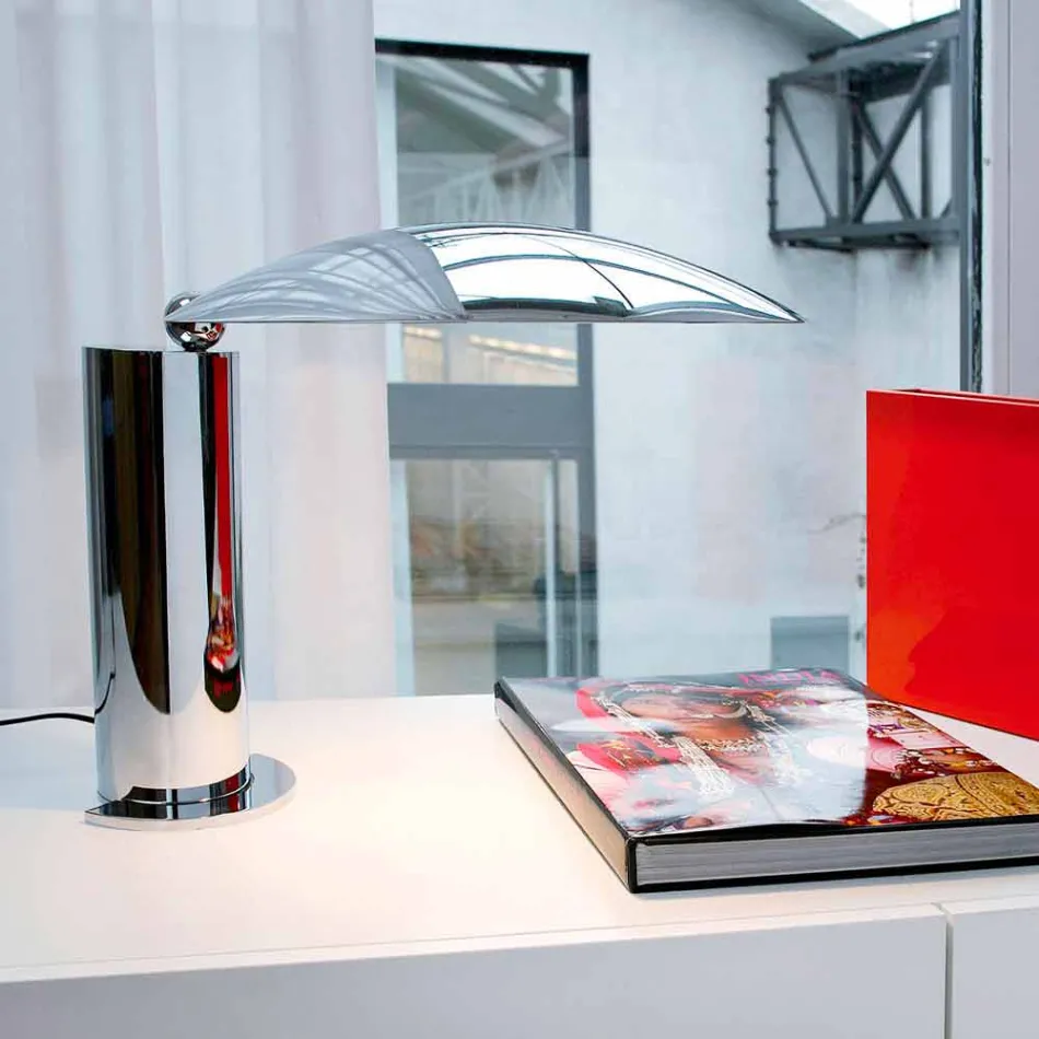 Lampada da Tavolo in Metallo Cromato o Nero con LED Made in Italy - Orlando Viadurini