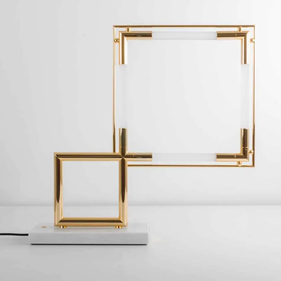 Lampada da Tavolo in Ottone e Resina con Base in Marmo Made in Italy - Quizza Viadurini
