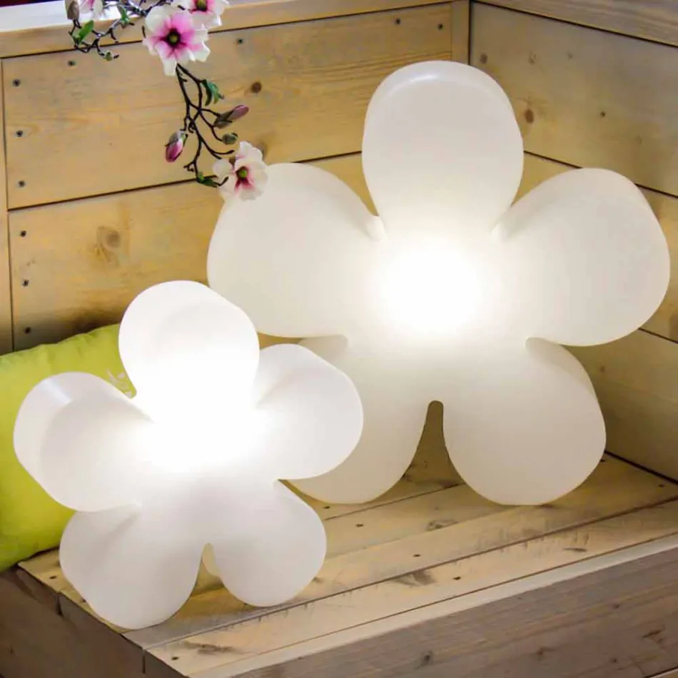 Lampada da Tavolo o Terra Design Moderno a Fiore in Plastica Bianca - Fiorestar Viadurini