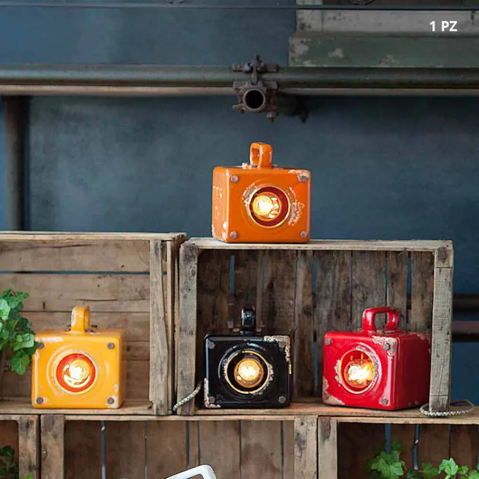 Lampada da tavolo stile industriale in ceramica e ferro Valerie Viadurini