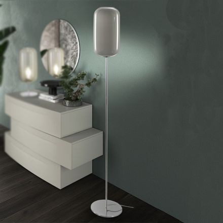 Lampada da Terra Artigianale in Vetro Veneziano Soffiato a Mano - Bambù Viadurini