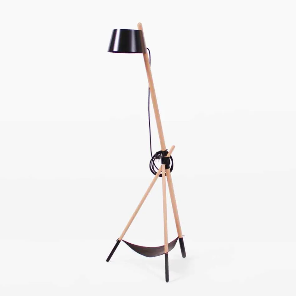 Lampada da Terra di Design in Legno di Faggio e Metallo Laccato - Avetta Viadurini