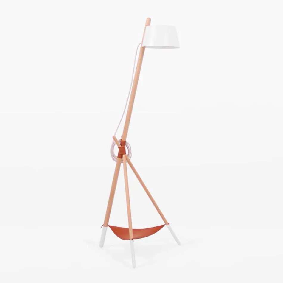 Lampada da Terra di Design in Legno di Faggio e Metallo Laccato - Avetta Viadurini
