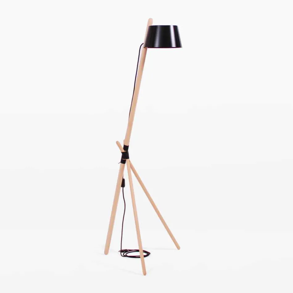Lampada da Terra di Design in Legno di Faggio e Metallo Laccato - Avetta Viadurini