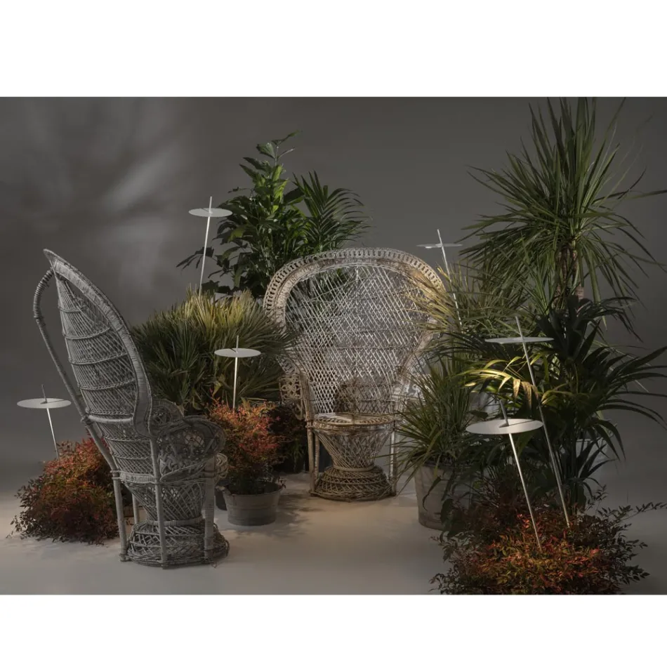 Lampada da Terra Giardino Alluminio Bianco Design a Foglia Ninfea - Cipriam Viadurini