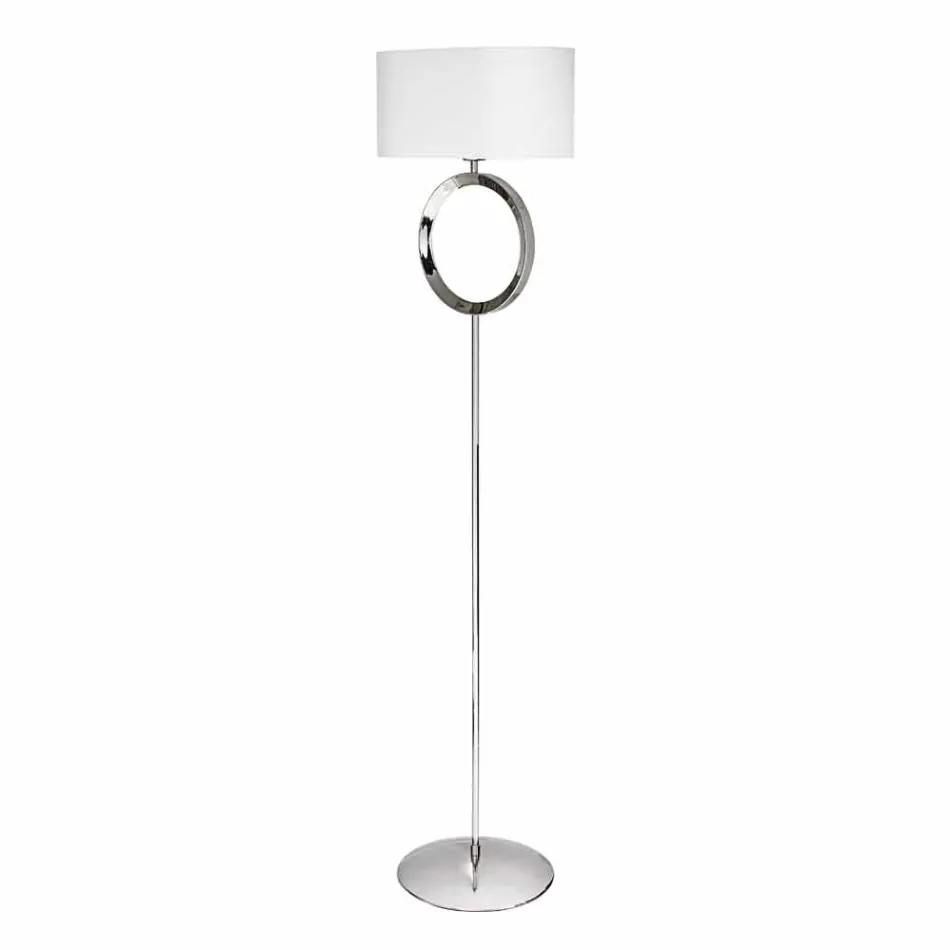Lampada da terra in acciaio con paralume bianco Hmax 149,5cm Moon Viadurini