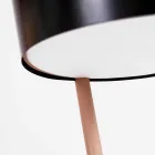 Lampada da Terra in Legno e Metallo con Dettagli in Pelle Vegana - Avetta Viadurini