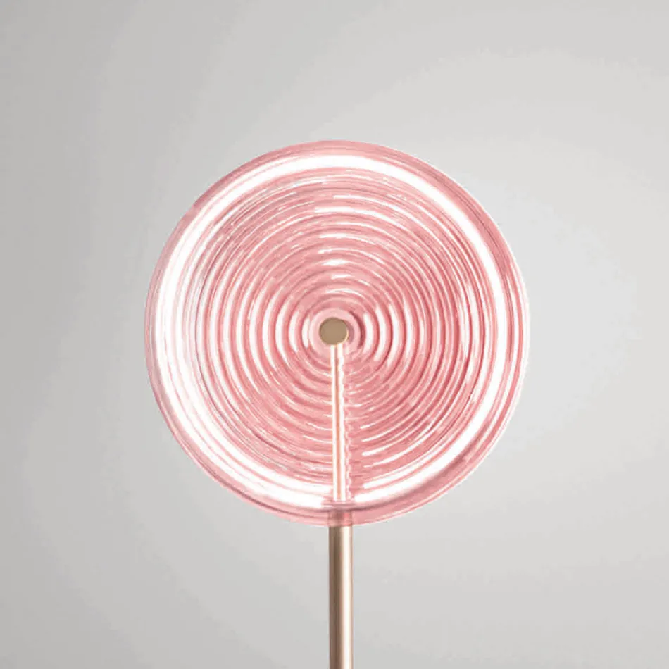 Lampada da Terra in Metallo e Vetro Decorato a Righe Concentriche - Bagolaro Viadurini
