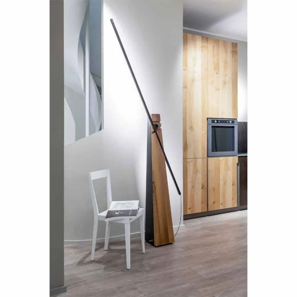 Lampada da Terra in Rovere Massello e Acciaio Made in Italy, Pregiata - Calisto Viadurini