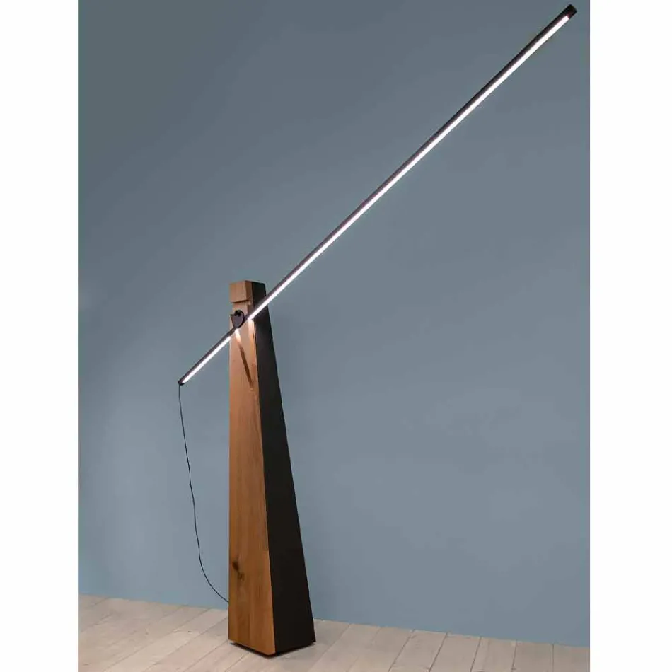Lampada da Terra in Rovere Massello e Acciaio Made in Italy, Pregiata - Calisto Viadurini