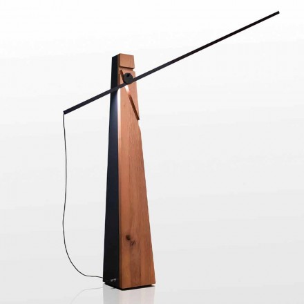 Lampada da Terra in Rovere Massello e Acciaio Made in Italy, Pregiata - Calisto Viadurini