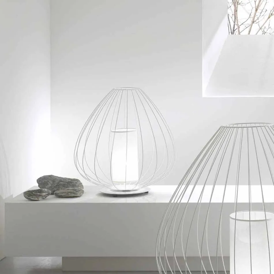 Lampada da Terra o da Appoggio in Filo Metallico Bianco o Bronzo - Lanterna Viadurini