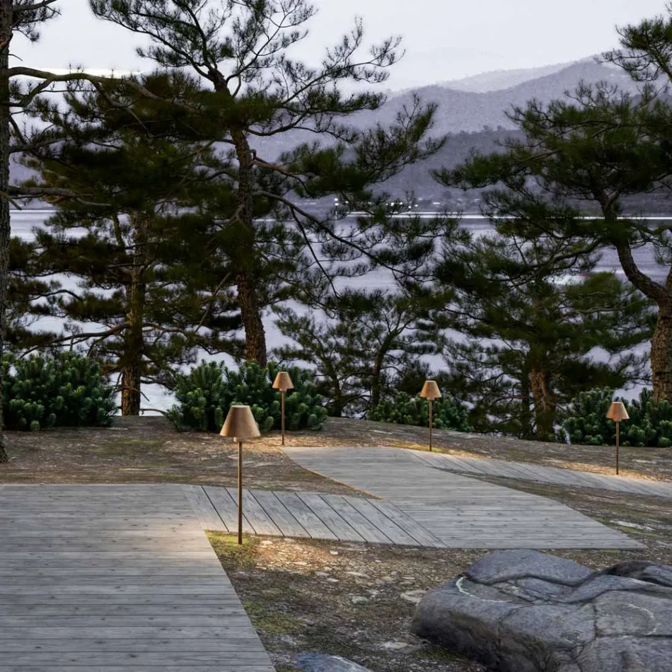 Lampada da Terra per Esterno in Ottone e Rame Made in Italy - Spada Viadurini