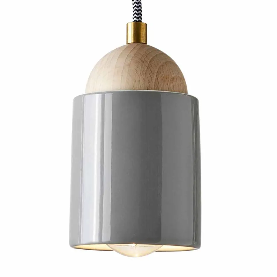 Lampada di design a sospensione in legno e ceramica made in Italy Asia Viadurini
