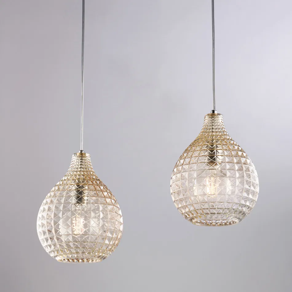 Lampada di Design in Metallo in Vetro con Pendenti in Cristallo - Atlas Viadurini