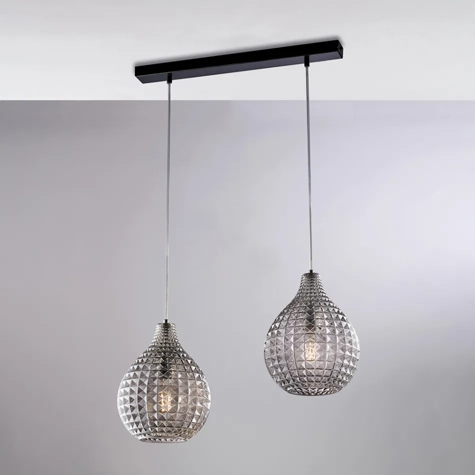 Lampada di Design in Metallo in Vetro con Pendenti in Cristallo - Atlas Viadurini
