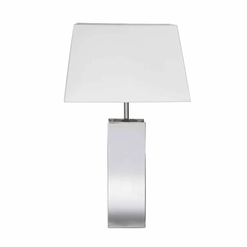 Lampada di design moderno da tavolo in acciaio e paralume bianco Renna Viadurini