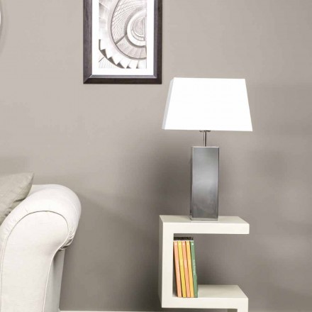 Lampada di design moderno da tavolo in acciaio e paralume bianco Renna Viadurini