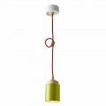 Lampada in legno di faggio e ceramica sospesa fatta in Italia Asia