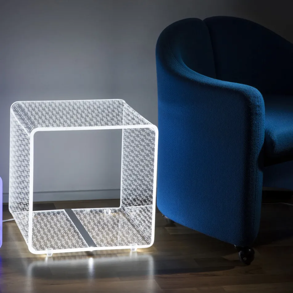 Lampada Led Tavolino Luminoso Acrilico Trasparente Decoro Laser - Robiola Viadurini
