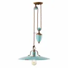 Lampada saliscendi country in metallo e ceramica Evelyn artigianale Viadurini